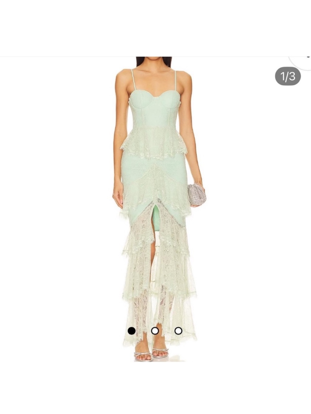 MAJORELLE Lace Tiered Mint/ Sage Green Maxi /high low dress